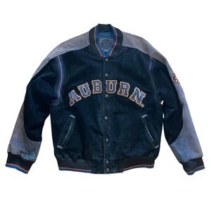 Vintage Auburn Tigers‎ G-III Suede Leather Varsity Jacket Black Grey Large NCAA